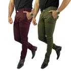 Kit 2 Calça Masculina De Sarja Social Slim Skinny Elastano 