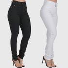 Kit 2 Calças Feminina HNO Jeans Skinny Black White Preta e Branca