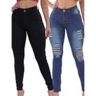 Kit 2 Calças Jeans Femininas Skinny e Destroyed Tendência Blogueira