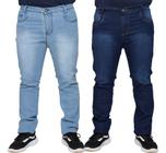 Kit 2 Calças Jeans Lycra Masculina Plus Size Slim 100% Algodão Premium