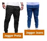 Kit 2 Calças Jogger Sarja Masculina Jeans Com Punho Elastico