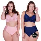 Kit 2 calcinha e sutiã plus size conjunto plus reforçado- c15 KIT 2 CONJUNTO CAROLINA ROSA E MARINHO