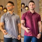 Kit 2 Camisa Social Masculina Manga Curta De Botão Slim Linha Premium Casual Lisa Não Amassa Envio Imediato Moda Premium