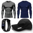 Kit 2 Camisa Térmica Masculina UV Segunda Pele Protação Solar 50+ Manga Longa  + Boné Dry Fit + Relógio