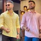 Kit 2 Camisas Social Masculina Slim Manga Longa Luxo Premium Moda Estilosa Tradicional Coloridas Algodão e Poliester