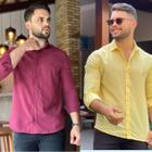 Kit 2 Camisas Social Masculina Slim Manga Longa Luxo Premium Moda Estilosa Tradicional Coloridas Algodão e Poliester