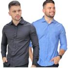 Kit 2 Camisas Social Masculina Slim Manga Longa Luxo Premium Moda Estilosa Tradicional Coloridas Algodão e Poliester