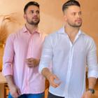 Kit 2 Camisas Social Masculina Slim Manga Longa Luxo Premium Moda Estilosa Tradicional Coloridas Algodão e Poliester