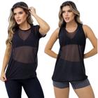 Kit 2 Camiseta Blusa Feminina Comprida De Academia Vest leg Preta com o Texto em Cores Sortidas