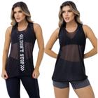 Kit 2 Camiseta Blusa Feminina Comprida De Academia Vest leg Preta com o Texto em Cores Sortidas