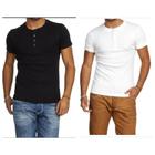 Kit 2 Camiseta Henley Canelado Masculina 4 Botões Slim M Curta