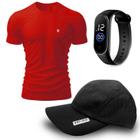 Kit 2 Camiseta Masculina Camisas 100% Algodão Premium Slim Basicas MP + Boné Dry Fit + Relógio