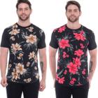 Kit 2 Camiseta Masculina Estamapada Floral Long Line Oversized Moda Blogueiro