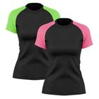 Kit 2 Camisetas Feminina Raglan Dry Fit Proteção Solar UV Básica Lisa Treino Academia Ciclismo