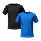 Kit 2 Camisetas Masculinas Camisa Manga Curta Lisa Premium (Azul, Preto)