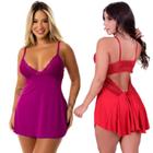 Kit 2 Camisola Feminina Sensual Com Renda Alças Ajustáveis Sem Bojo Decote Nas Costas Linha Noite