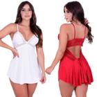 Kit 2 Camisola Sensual Com Renda E Alças Ajustáveis Decote Nas Costas Pijama Linha Noite