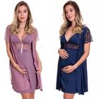 KIT 2 Camisolas Amamentação Gestante com Robe Maternidade Lilás + Azul Estilo Sedutor - ES206-207-V06