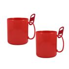 Kit 2 Caneca Redonda Clipe Vermelho 400Ml Plástico