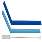 Kit 2 Canudos De Silicone Reutilizável Com Limpador Azul