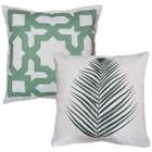 Kit 2 Capas Almofada Linho Folhas E Abstrata Treliça 3 45x45