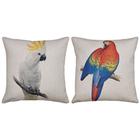 Kit 2 Capas Linho Almofada Aves Cacatua Arara Vermelha 43x43