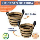 Kit 2 Cesta Organizadora Palha Multiuso em Fibra Natural 24x18 Listrado com Alça