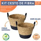 Kit 2 Cesta Organizadora Palha Multiuso em Fibra Natural 24x18 Preto com Alça