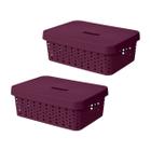 Kit 2 Cesto Organizador com Tampa 11 Litros Rattan Usual 36x27x12 Multiuso Organizador de Ambiente Gaveta - Usual Utilidades