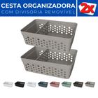 Kit 2 Cesto Organizador Rattan c/ Divisória Removível 17x11 - Usual Utilidades