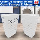 Kit 2 Cesto Retangular Com Tampa Roupas Sujas Banheiro e Lavanderia 55 cm