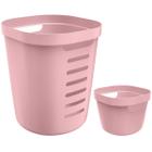 Kit 2 Cestos Organizadores Para Lavanderia 46L E 4L Cestos Multiusos Flexíveis Rosa Quartzo OU