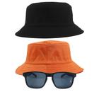 Kit 2 Chapéus Bucket Hat E Oculos De Sol Quadrado De Bambu MD-05