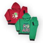 Kit 2 conjunto abrigo infantil menino moletom inverno com touca peluciado