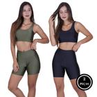 Kit 2 Conjunto Top e Short 3D Academia Fitness- KIT 2 CONJUNTO MICHELE PRETO VERDE MUSGO - TERRA E MAR MODAS