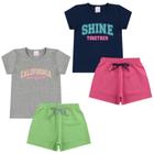 Kit 2 Conjunto Verão Básico Infantil Feminino Camiseta Blusinha e Shorts em Algodão + Cotton Roupa Menina Tam 04 06 08