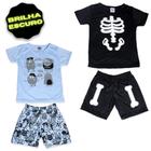 Kit 2 Conjuntos de Pijama de Verão BRILHA NO ESCURO Roupas de Menino Infantil e Juvenil