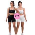 Kit 2 conjuntos fitness top + bermuda de academia em poliamida- urbativa fitness