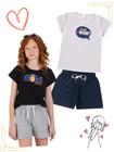 Kit 2 Conjuntos Infantil Juvenil Menina Verão Blusa com Manga em Cotton e Shorts em Moletinho com Elástico