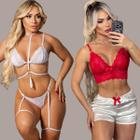 Kit 2 conjuntos Lingerie Sexy Strappy em Renda Sensual e Sofisticado BABY DOLL Renda e Cetim DIA DOS NAMORADOS