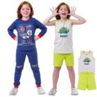 Kit 2 Conjuntos Pijama Infantil para Meninos ou Meninas 1 Inverno Meia Estação e 1 Verão, Malha Macia Algodão