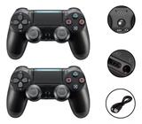 Kit 2 Controles Compatível Com Ps 4 Manete Sem Fio Cor Preto Bluetooth Pc Gamer Tv Smart