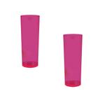 Kit 2 Copos Long Drink Cristal Rosa Neon 330Ml Plástico - Bb Store