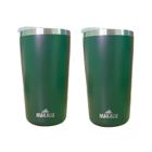 Kit 2 Copos Térmicos Aço Inox 420ML Verde p/ Água Cerveja Café - Quente e Frio Unica - Makalu