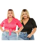 Kit 2 Cropped Blusa Amarração Transpassada Gringa Plus Size