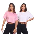 Kit 2 Cropped Manga Curta Mulher Dry Proteção UV Blusa Blusinha Academia Treino