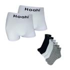 Kit 2 Cueca Boxer Branca Hoahi Premium + 3 Meia RP Confort