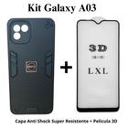 Kit 2 em 1 Capa Armadura Resistente Anti Shock + Película de vidro 3D para Samsung Galaxy A03 Cor:Preto