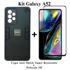 Kit 2 em 1 Capa Armadura Resistente Anti Shock + Película de vidro 3D para Samsung Galaxy A52 Cor:Preto