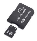 Kit 2 em 1 Cartão De Memória Micro SD Classe 4 + Adaptador 4GB com Trava de Segurança Preto Multilaser - MC456